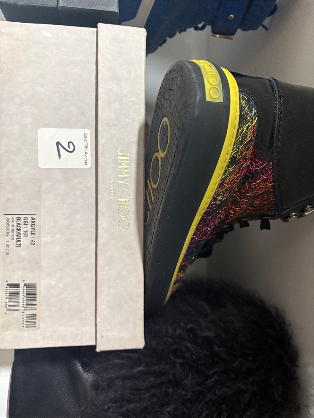 Jimmy Choo Black Leather High-Top Sneakers With Neon Accent